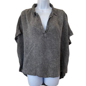 NWOT Mustard Seed Mineral Wash Collared Short Sleeve Top Dolman Size Small